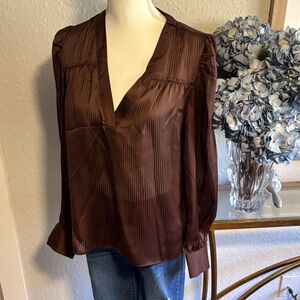 Express chocolate brown V-neck blouse with long sleeves. Size 6.